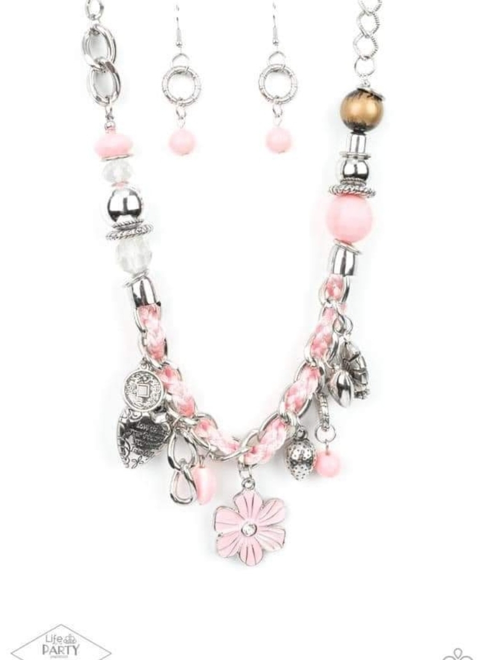 Women's Pink Charm Necklace and Earring Set